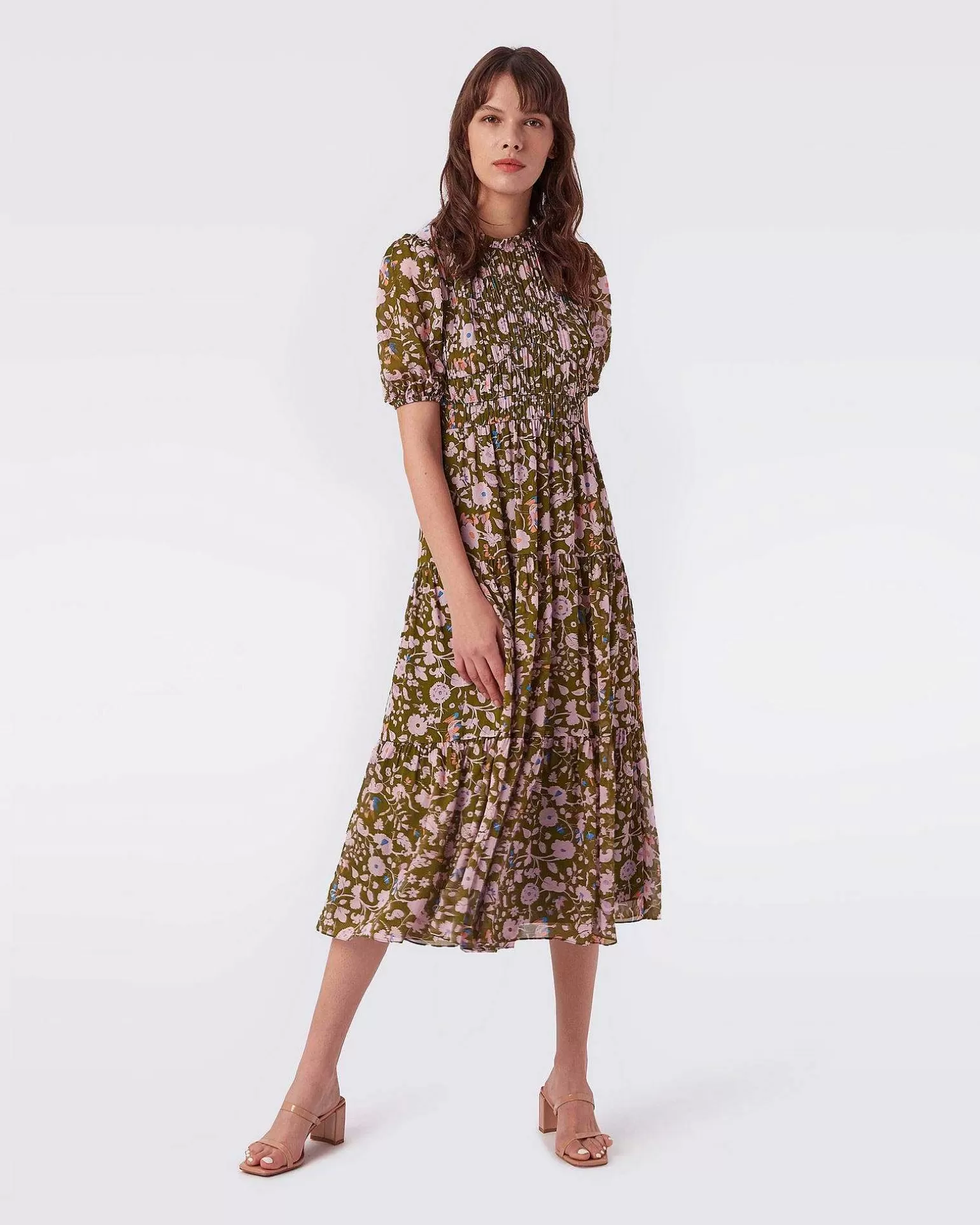 Kvinner Diane von Furstenberg Midi Kjoler>Blossom Voile Tiered Midi-Kjole