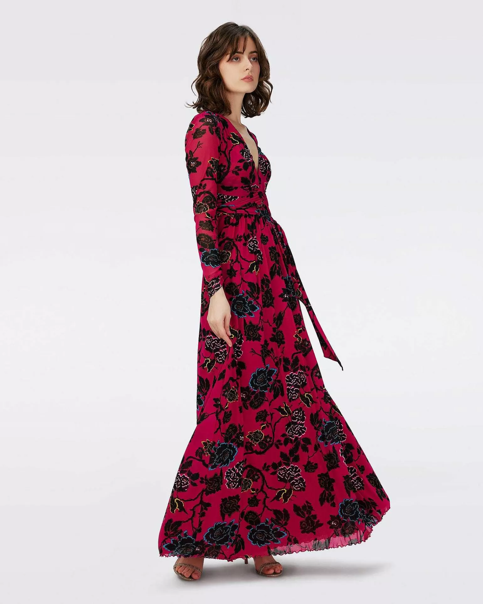 Kvinner Diane von Furstenberg Maxikjoler>Dvf Anne Dress In China Vine Poison Pink Lg