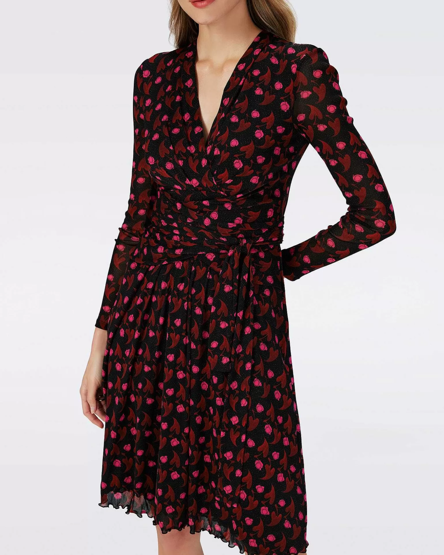 Kvinner Diane von Furstenberg Knelange Kjoler>Dvf Brenda Dress In Heart Leaves Blk