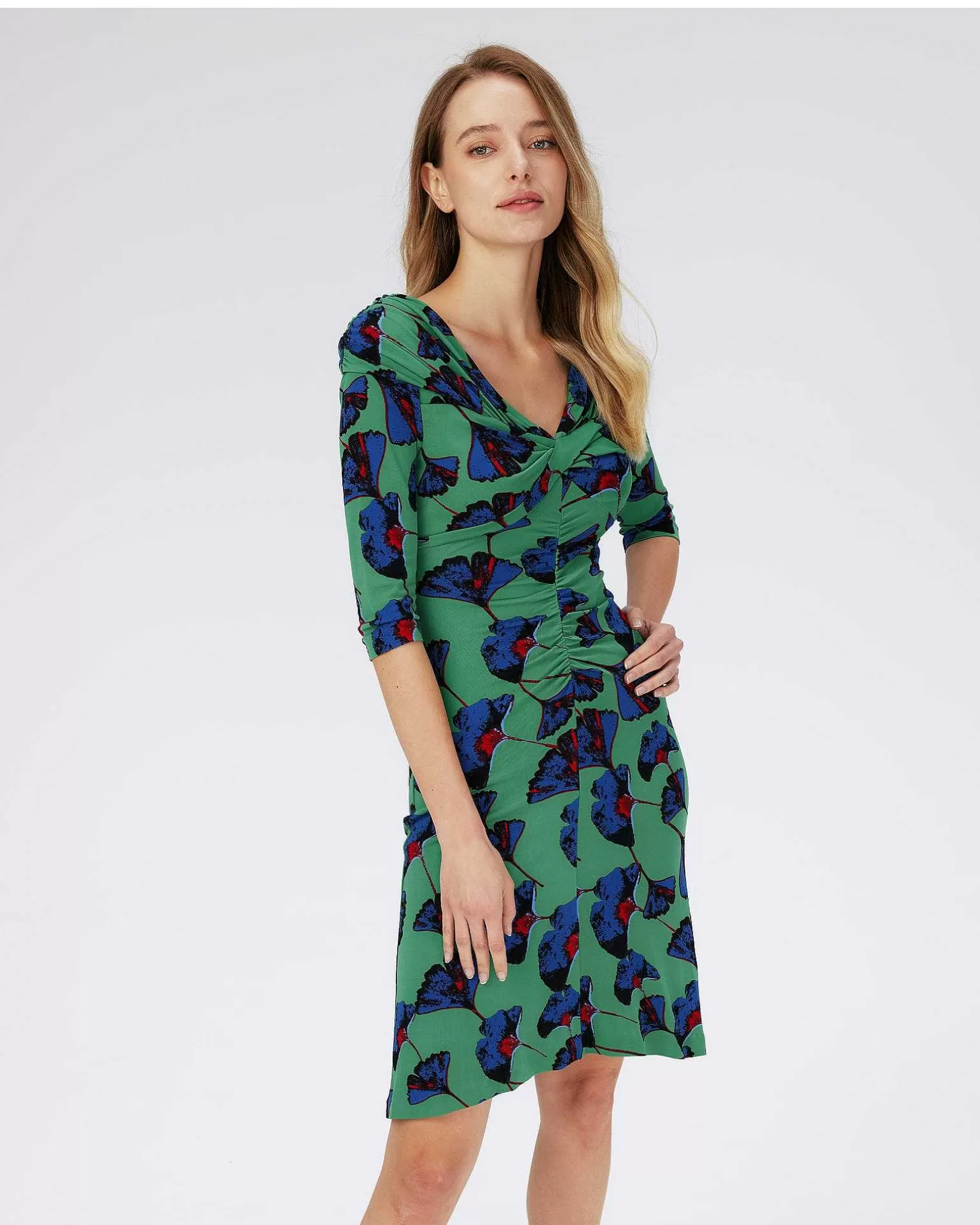 Kvinner Diane von Furstenberg Knelange Kjoler>Dvf Jim Dress In Falling Gingko Venus Gn Med