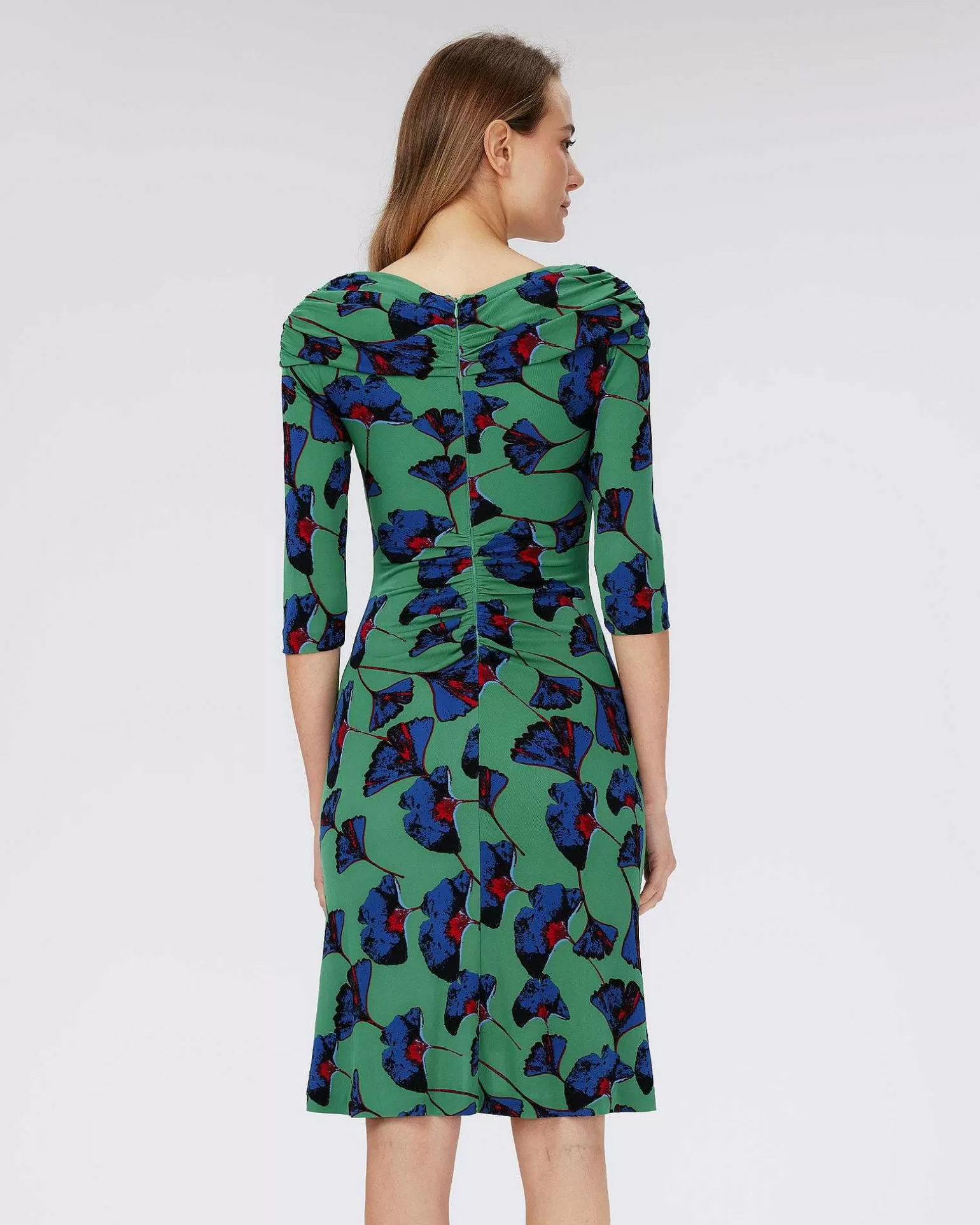 Kvinner Diane von Furstenberg Knelange Kjoler>Dvf Jim Dress In Falling Gingko Venus Gn Med