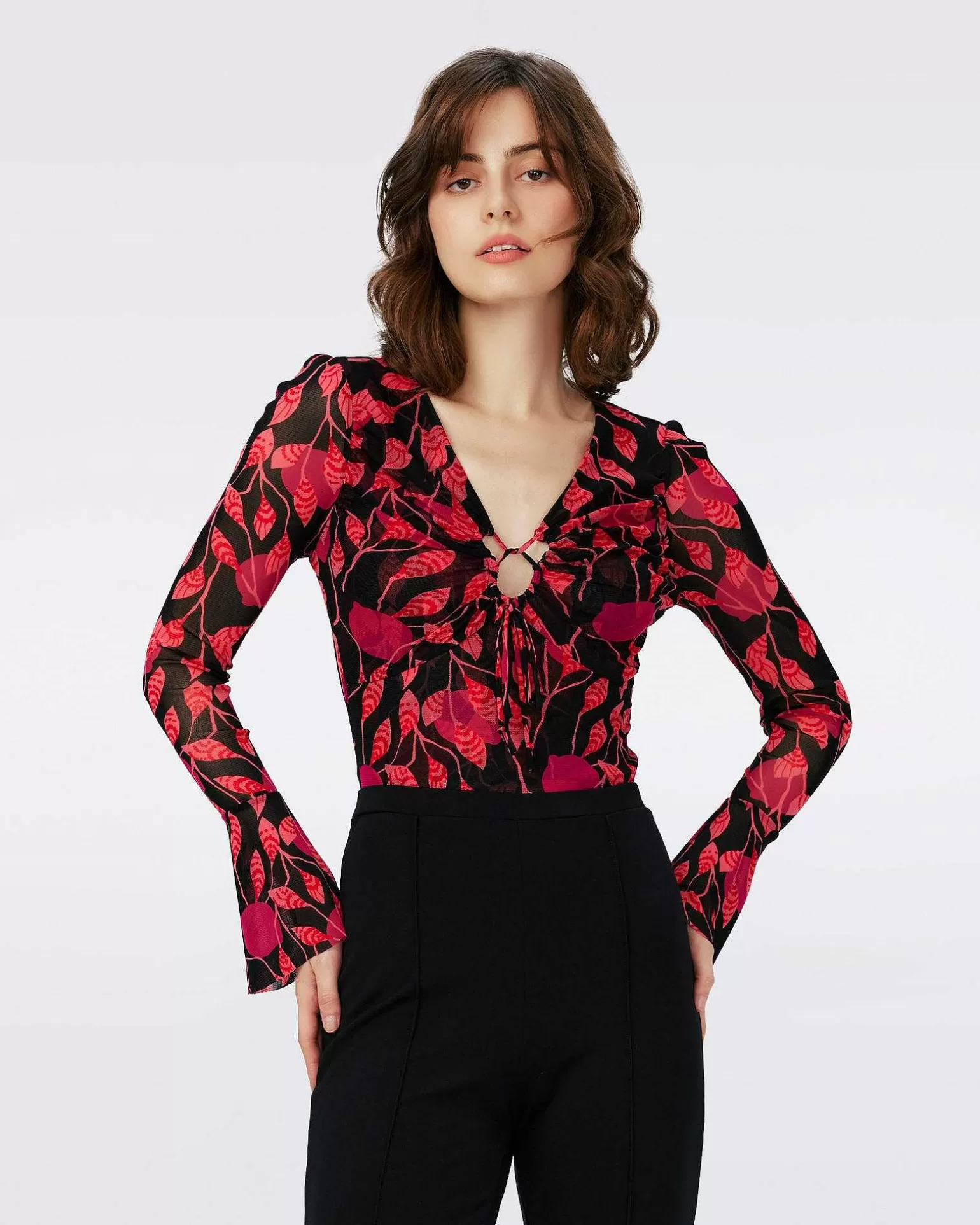 Kvinner Diane von Furstenberg Alle Skiller>Dvf Lyric Bodysuit In Lantern Leaves Posion Pk Lg