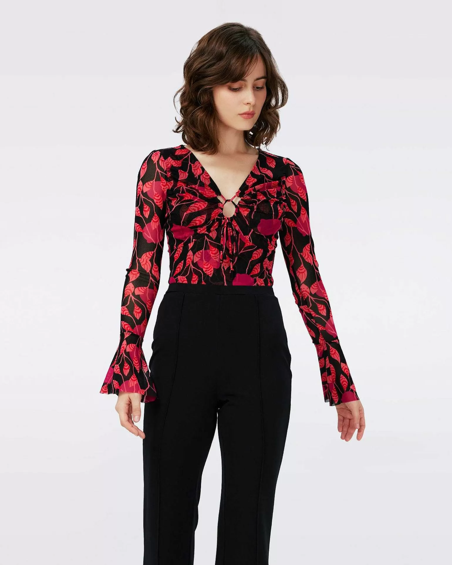 Kvinner Diane von Furstenberg Alle Skiller>Dvf Lyric Bodysuit In Lantern Leaves Posion Pk Lg