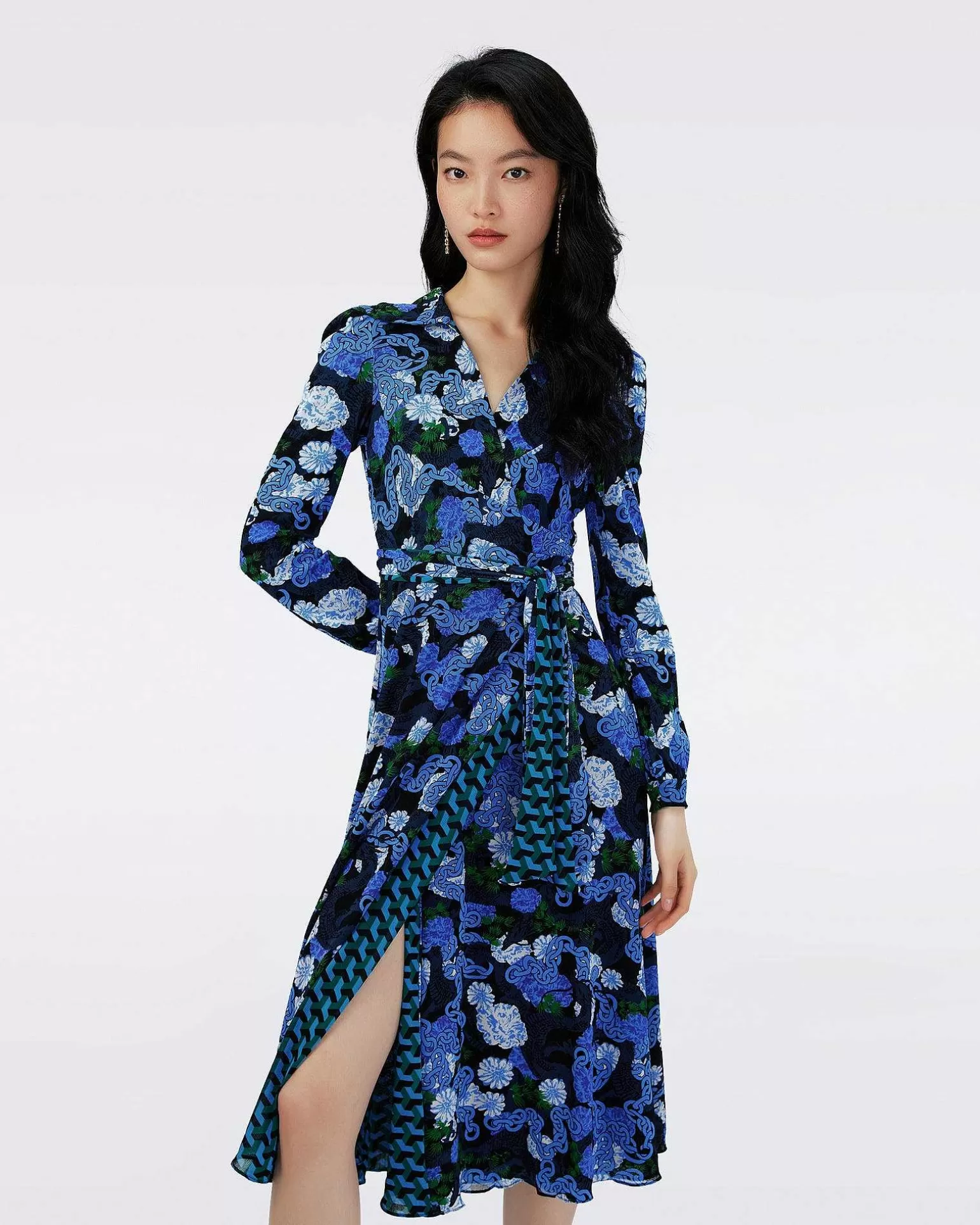 Kvinner Diane von Furstenberg Midi Kjoler>Dvf Phoenix Reversible Dress In Dragon Dance/3D Cube Emerald