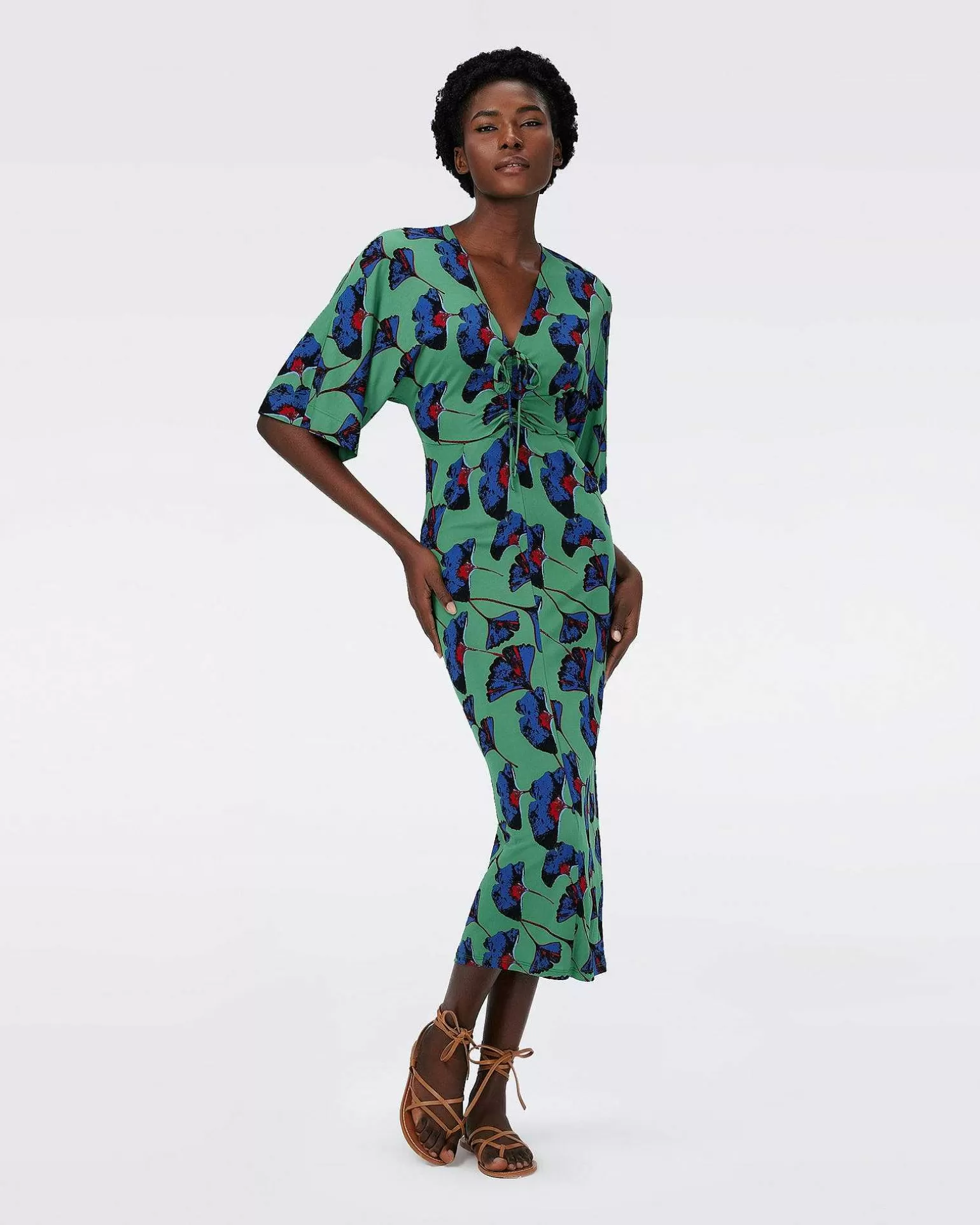 Kvinner Diane von Furstenberg Midi Kjoler>Dvf Valerie Dress In Falling Gingko Venus Gn Lg